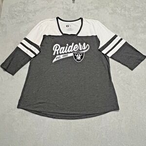 NFL Team Apparel Women's XL Vegas Raiders Gray White 3/4 Sleeve V-Neck Tee
